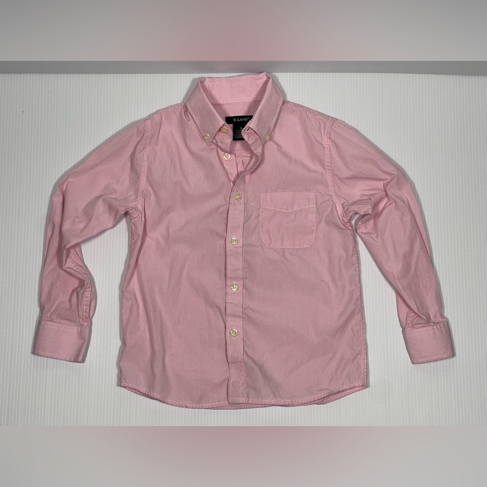 E-Land Pink Micro-check Boys Button Down - Size 6